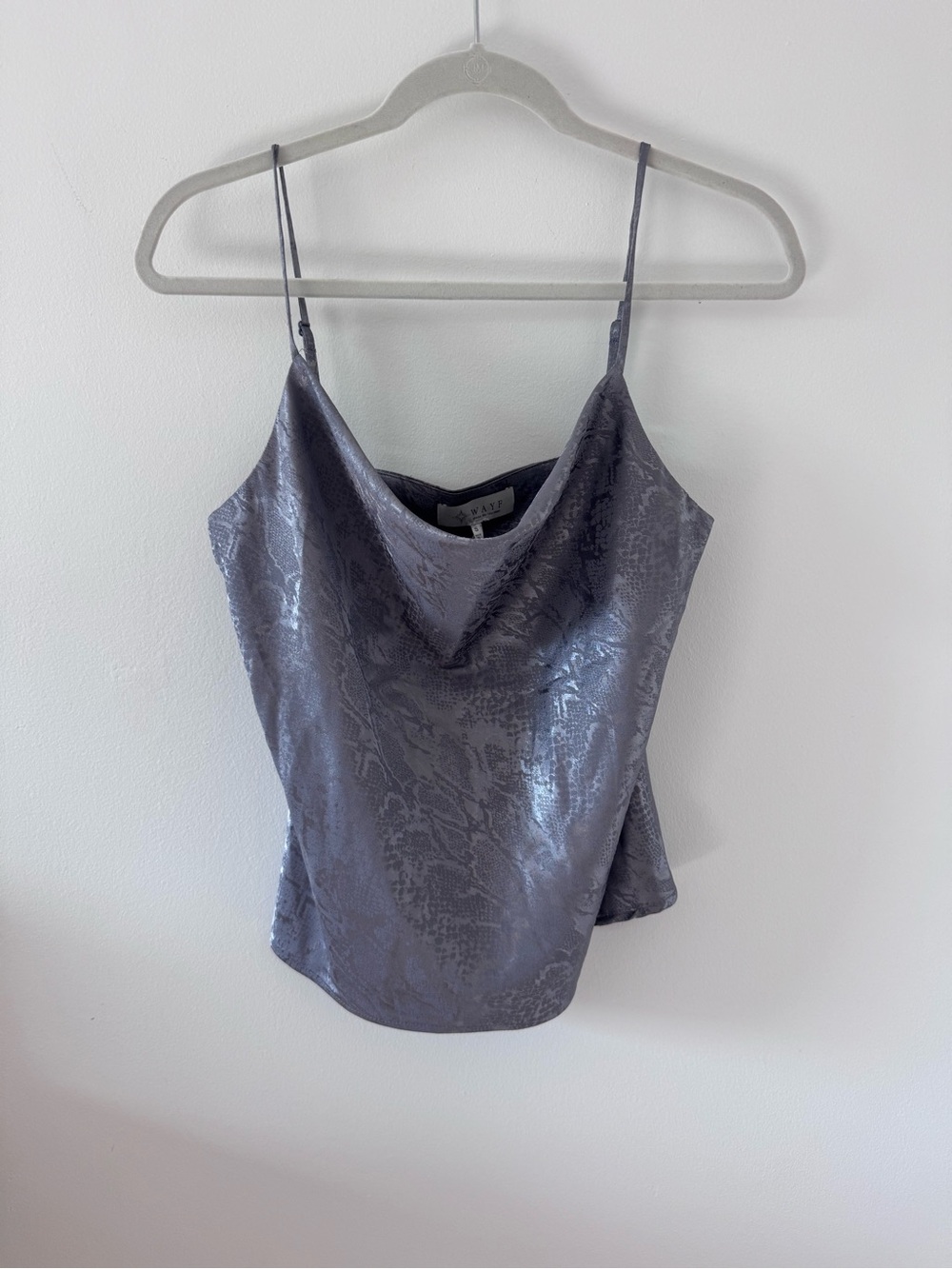 Wayf Satin Cowl Neck Cami in Steel Gray